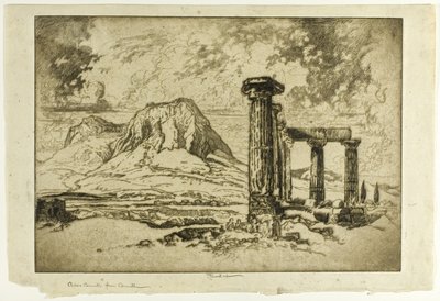 Acro-Corinth vanuit Korinthe door Joseph Pennell