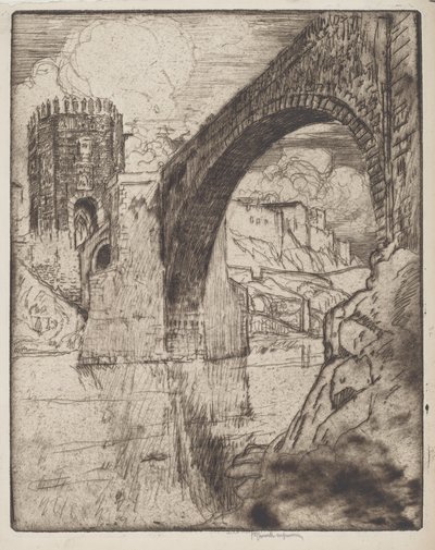 Boog van de brug van Alcantara door Joseph Pennell