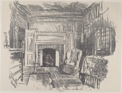 Slaapkamer, Stenton, 1912 door Joseph Pennell