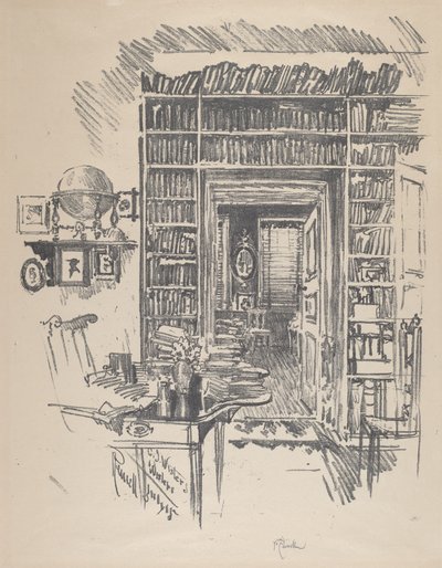 Boekenkamer bij Dr. Wister, 1912 door Joseph Pennell