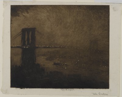 Brooklyn Bridge bij nacht, 1922 door Joseph Pennell