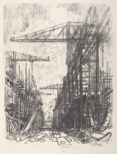 Torpedobootjagers bouwen, nr. I door Joseph Pennell