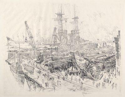 Bouwen van Onderzeebootjagers door Joseph Pennell