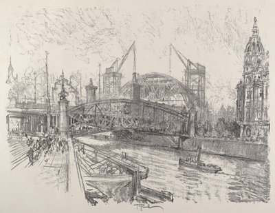 Bouw van het Freidrich-Strasse Station door Joseph Pennell