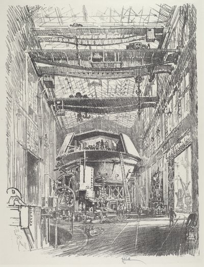 Het bouwen van de grote toren, 1916 door Joseph Pennell