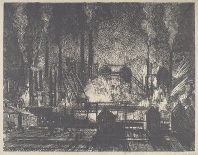 Wisseling van diensten, Charleroi, 1911 door Joseph Pennell