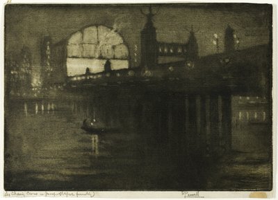Charing Cross bij nacht door Joseph Pennell