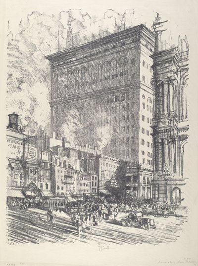 Stadhuisplein en Wanamaker-gebouw door Joseph Pennell