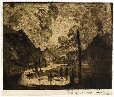 Kolenmijnbouw, Mahanoy-rivier door Joseph Pennell