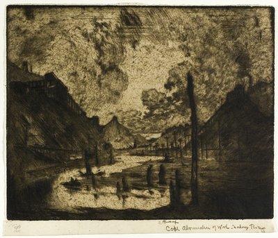 Kolenmijnbouw, Mahanoy-rivier door Joseph Pennell