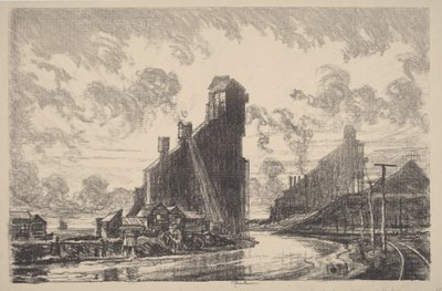 Kolenbreker aan de rivier door Joseph Pennell