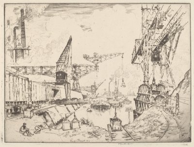 Kranen in Duisburg door Joseph Pennell