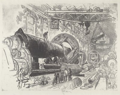 Snijden en draaien van een groot kanon, 1916 door Joseph Pennell