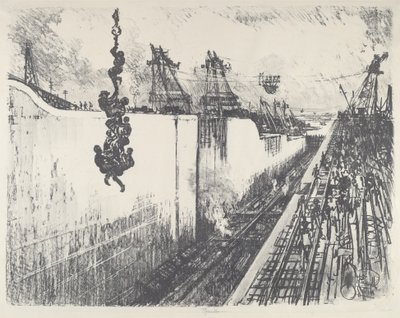 Dinnertijd, Gatun Lock door Joseph Pennell