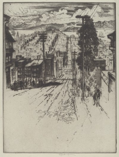 Heuvels op en af naar de Baai, San Francisco door Joseph Pennell