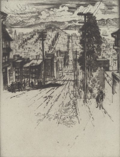 Heuvels op en af naar de baai, San Francisco, 1912 door Joseph Pennell