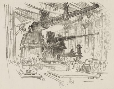 Engels Oorlogswerk: Kanonnen Monteren in Torens door Joseph Pennell