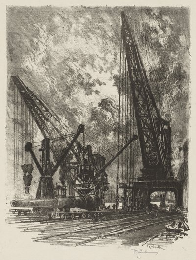 Engels Oorlogswerk: Het Grote Kanon Wegnemen door Joseph Pennell