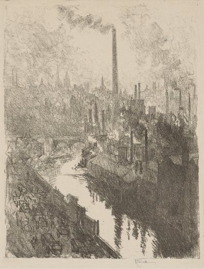 Engels Oorlogswerk: De Grote Schoorsteen, Het Motorpark door Joseph Pennell