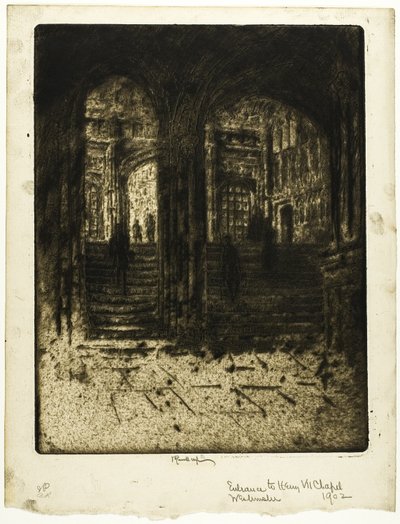 Ingang tot de kapel van Henry VII, Westminster door Joseph Pennell