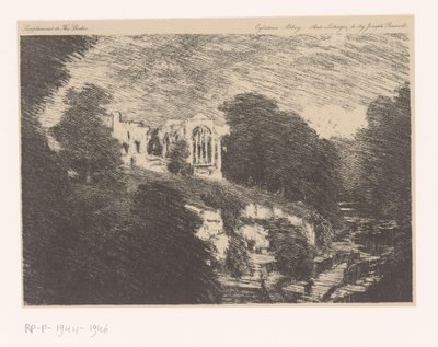 Gezicht op Egglestone Abbey, gezien vanaf de Tees door Joseph Pennell