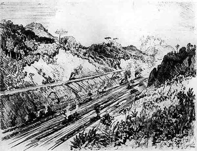 In de Sleuf bij Las Cascades, plaat XII uit Het Panamakanaal door Joseph Pennell door Joseph Pennell