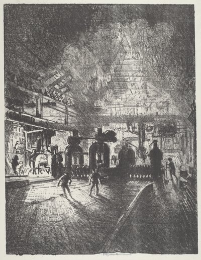 In de kaken van de dood, rollen van staven voor granaten, 1916 door Joseph Pennell