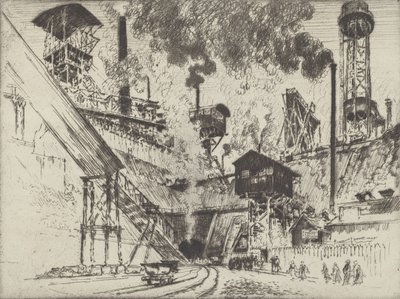 Mond van de mijn, Ruhrort bij Oberhausen, 1910 door Joseph Pennell