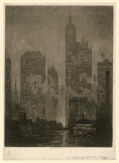 New York. Veerboot bij Courtland Street door Joseph Pennell