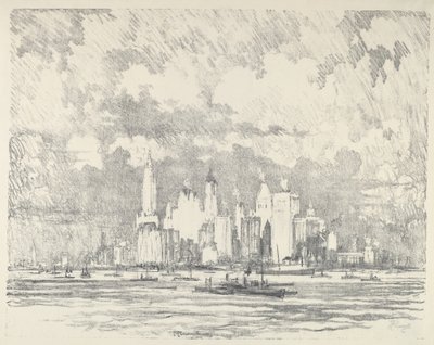 New York vanaf Ellis Island, 1910 door Joseph Pennell