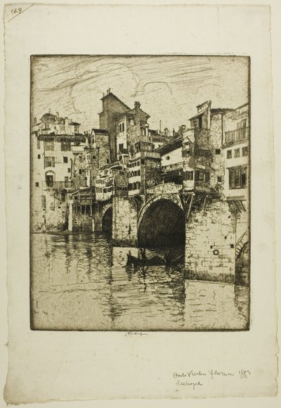 Ponte Vecchio, Florence door Joseph Pennell