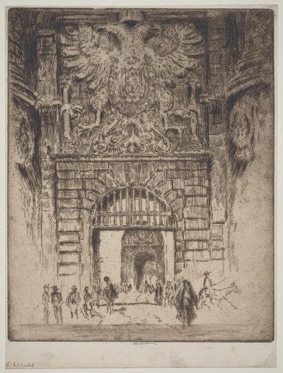 Puerta de Bisagra, Poort van Madrid, Toledo door Joseph Pennell