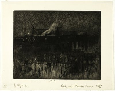Regenachtige nacht, Charing Cross Station door Joseph Pennell