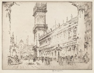 Herbouw van de Campanile, Venetië, No.II door Joseph Pennell