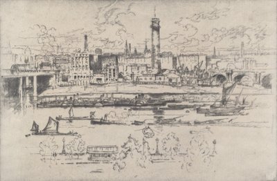 Shot Tower tussen de bruggen door Joseph Pennell