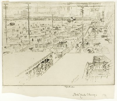 Veemarkten, Chicago door Joseph Pennell
