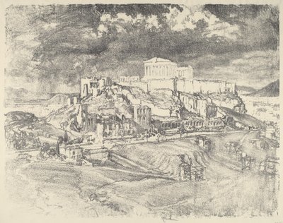 Storm achter de Akropolis door Joseph Pennell