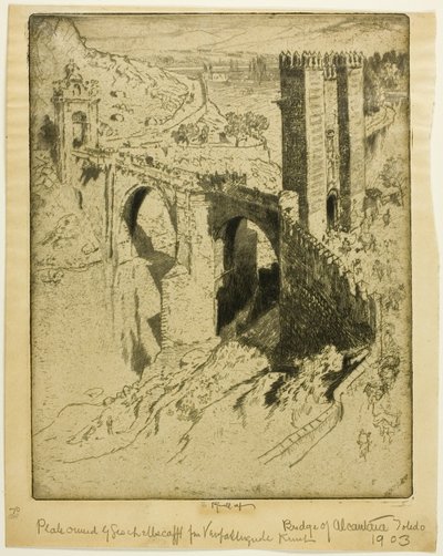 De brug van Alcantara, Toledo door Joseph Pennell