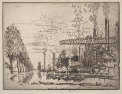 Het kanaal van Brussel, een moderne Hobbema door Joseph Pennell
