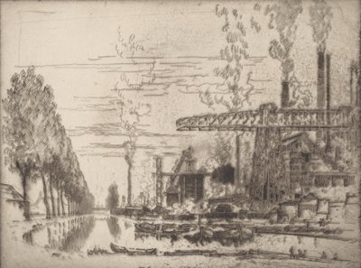 Het Brusselse Kanaal, Een Moderne Hobbema, 1910 door Joseph Pennell