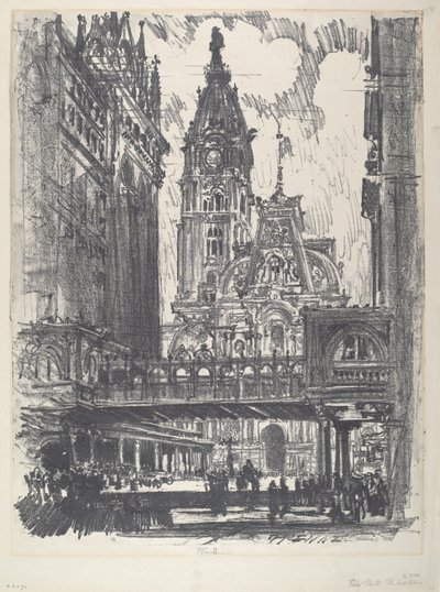 Het Stadhuis en de Brug over Market Street door Joseph Pennell