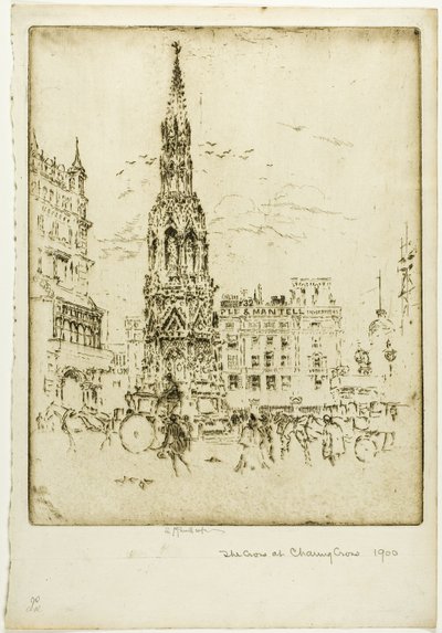 Het Elinor-kruis, voor Charing Cross-treinstation door Joseph Pennell