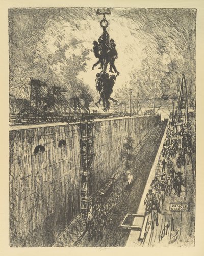 Het einde van de dag, Gatun Lock, 1912 door Joseph Pennell