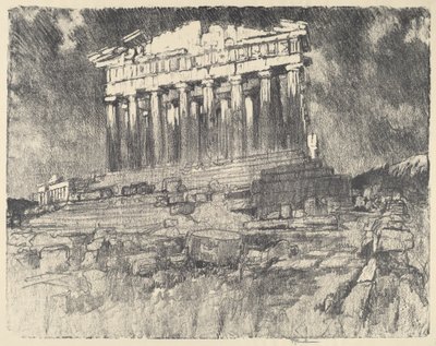 De Gevel van het Parthenon, Zonsondergang door Joseph Pennell