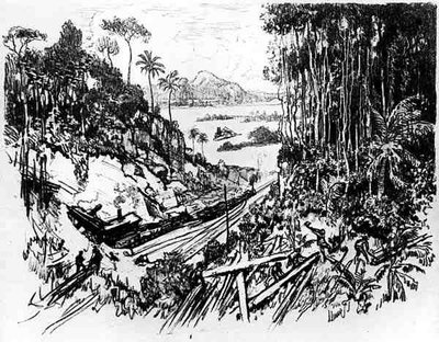 De Jungle: De Oude Spoorweg, plaat VIII uit Het Panamakanaal door Joseph Pennell door Joseph Pennell