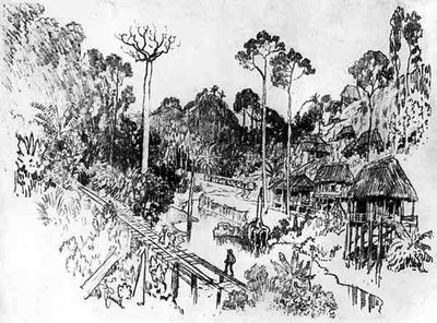 Het Inheemse Dorp, plaat IX uit Het Panamakanaal door Joseph Pennell door Joseph Pennell