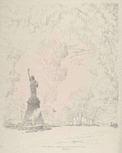 Het standbeeld, New York Bay, 1910 door Joseph Pennell