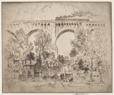 Het Viaduct, D., L. & W. bij Nicholson, Pa. door Joseph Pennell
