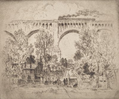 Het viaduct, D., L. & W. bij Nicholson, Pa., 1919 door Joseph Pennell