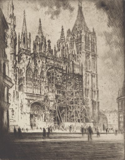 De Westelijke Voorzijde, Kathedraal van Rouen, 1907 door Joseph Pennell